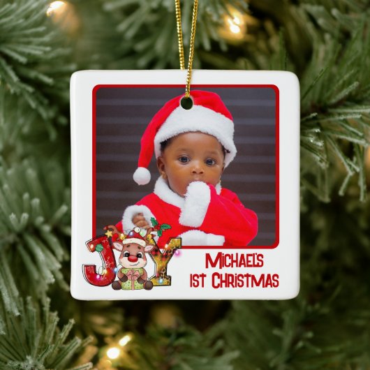 Cute Joy Reindeer 2 Foto Baby's 1 Kerstmis Keramisch Ornament (Boom)