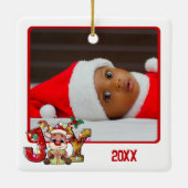 Cute Joy Reindeer 2 Foto Baby's 1 Kerstmis Keramisch Ornament (Achterkant)
