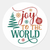 Cute 'Joy to the World' Christmas Ronde Sticker (Voorkant)