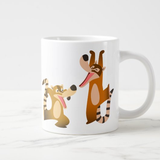 Cute Joyful Cartoon Coatimundis Grote Koffiekop (Rechts)