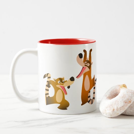 Cute Joyful Cartoon Coatimundis Tweekleurige Koffiemok (Met donut)