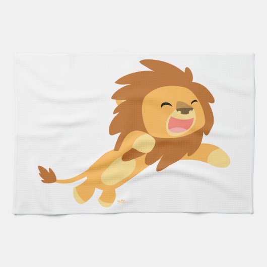 Cute Joyful Cartoon Lion Kitchen Towel Theedoek (Horizontaal)