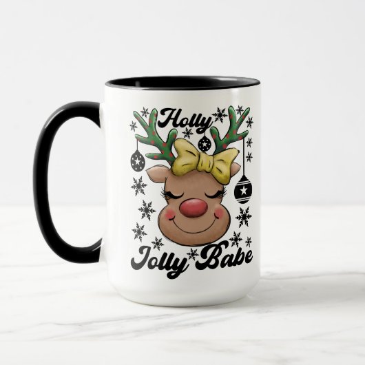 Cute & Joyful Holly Jolly Babe-kerstrenrenier Mok (Links)