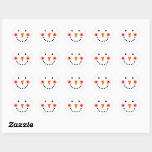 Cute Joyful Snowman Happy Smiling Face Holiday Ronde Sticker