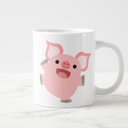 Cute Joyous Cartoon Pig Grote Koffiekop (Rechts)