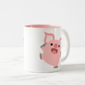 Cute Joyous Cartoon Pig Tweekleurige Koffiemok (Voorkant rechts)