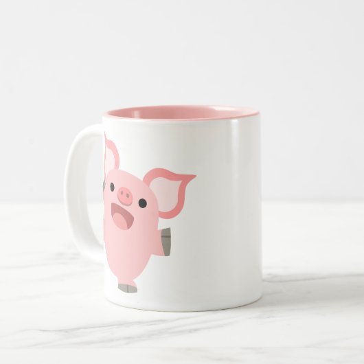 Cute Joyous Cartoon Pig Tweekleurige Koffiemok (Voorkant links)