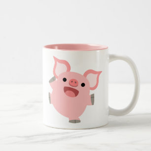 Cute Joyous Cartoon Pig Tweekleurige Koffiemok