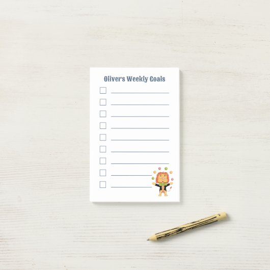 Cute Juggler Lion Kid Weekly Goals Post-It Notes (Op bureau)