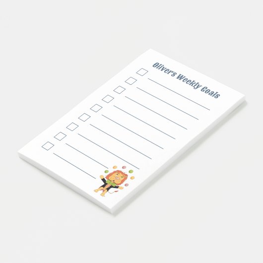 Cute Juggler Lion Kid Weekly Goals Post-It Notes (Schuin)