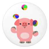 Cute Juggling Cartoon Pig Keramische Knop (Voorkant)