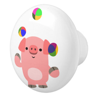 Cute Juggling Cartoon Pig Keramische Knop