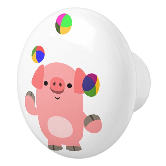 Cute Juggling Cartoon Pig Keramische Knop (Rechts)