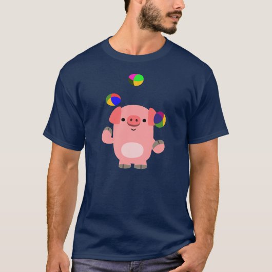 Cute Juggling Cartoon Pig T-Shirt (Voorkant)