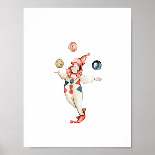 Cute Juggling Circus Clown Carnival Nursery Poster (Voorkant)