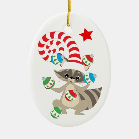 Cute Juggling Raccoon Kinder kerst Keramisch Ornament (Voorkant)