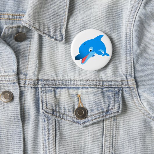 Cute Jumping Cartoon Dolphin Button Badge (In situ)