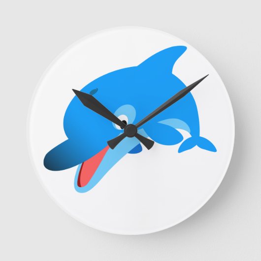 Cute Jumping Cartoon Dolphin Wall Clock Ronde Klok (Voorkant)