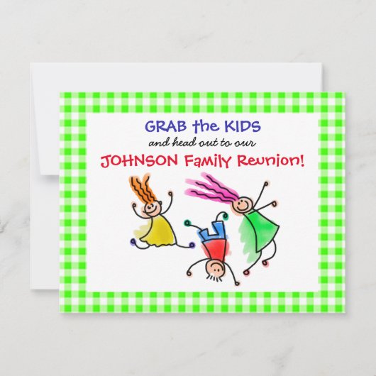 Cute Jumping Kinder Family Reunion Invitation Kaart (Voorkant)