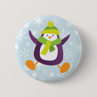 Cute Jumping Paarse Penguin Button/Pin Badge Ronde Button 5,7 Cm