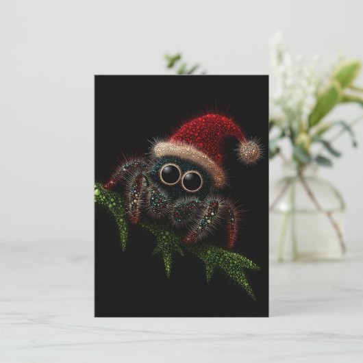 Cute Jumping Spider Christmas Cards Feestdagenkaart (Staand voorkant)