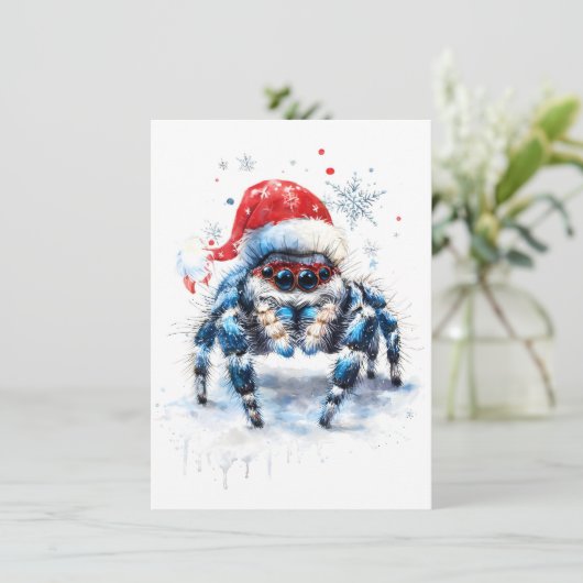Cute Jumping Spider Christmas Cards Feestdagenkaart (Staand voorkant)