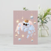 Cute Jumping Spider Pink Christmas Cards Feestdagenkaart (Staand voorkant)