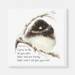 Cute Junco Bird, Scripture, Matt 11:28, Rest Magneet