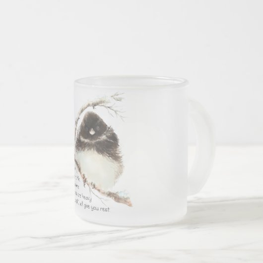Cute Junco Bird, Scripture, Matt 11:28, Rest Matglas Koffiemok (Voorkant rechts)