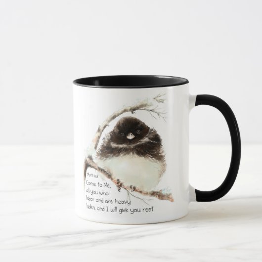 Cute Junco Bird, Scripture, Matt 11:28, Rest Mok (Rechts)