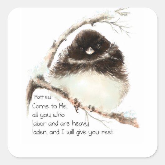 Cute Junco Bird, Scripture, Matt 11:28, Rest Vierkante Sticker (Voorkant)
