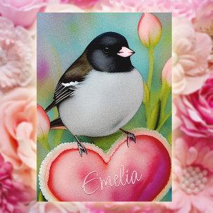 Cute Junco Bird Valentijn Colorful Pastel Garden Feestdagen Kaart