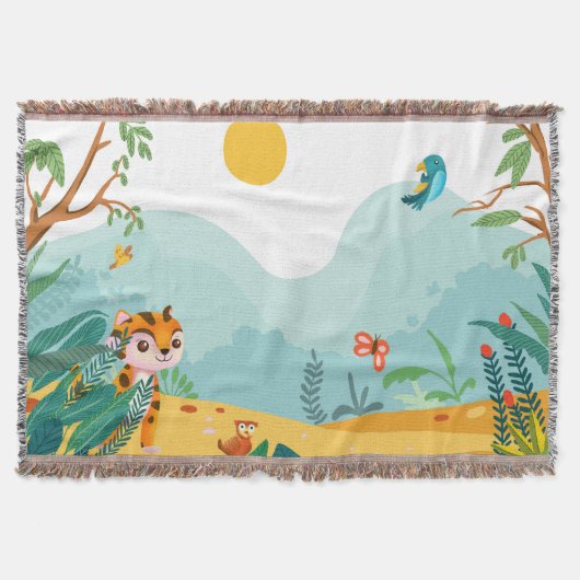 🦁 Cute Jungle Animal Kids Blanket  Deken (Voorkant)