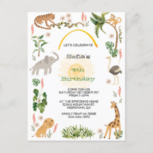 Cute Jungle Animal Verjaardag Briefkaart