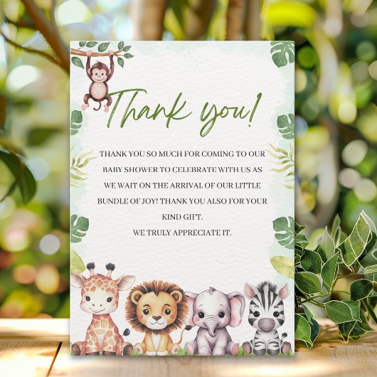 Cute Jungle Animals Baby Shower Boy Bedankkaart