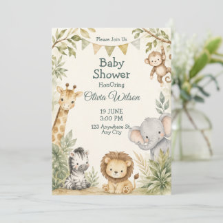 Cute Jungle Dieren Baby Shower Uitnodiging