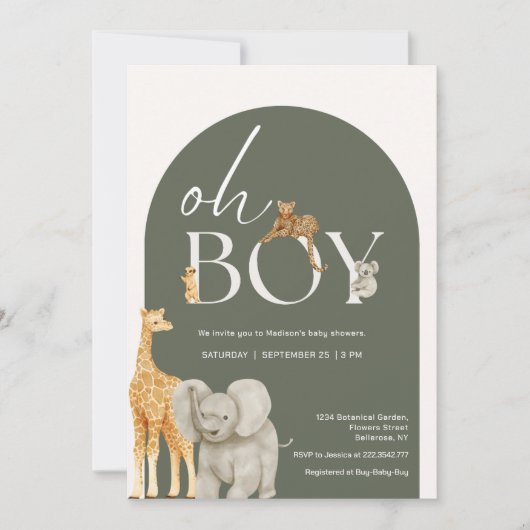 Cute Jungle Dieren Baby Shower Uitnodiging (Voorkant)