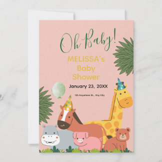 Cute Jungle Dieren Baby Shower Uitnodiging