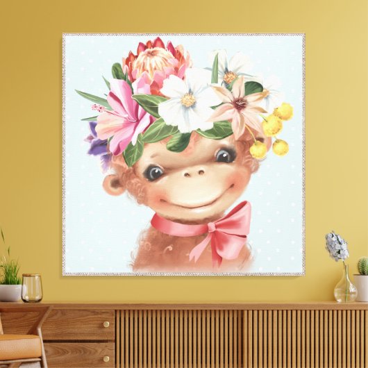 Cute Jungle Monkey Acrylprint Canvas Afdruk (Insitu (Woonkamer))