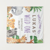 Cute Jungle Safari 1e verjaardagsfeestje welkom Wandkleed (Voorkant (horizontaal))