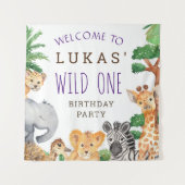 Cute Jungle Safari 1e verjaardagsfeestje welkom Wandkleed (Voorkant)