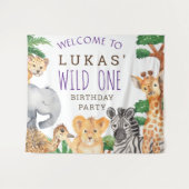 Cute Jungle Safari 1e verjaardagsfeestje welkom Wandkleed (Voorkant (horizontaal))