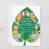 Cute Jungle Safari Animals Leaf Shape 2nd Birthday Kaart (Voorkant)