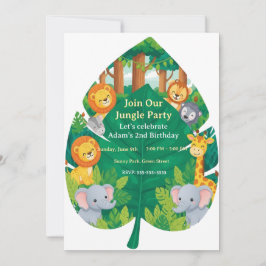 Cute Jungle Safari Animals Leaf Shape 2nd Birthday Kaart