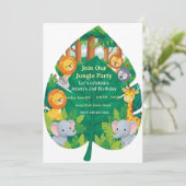 Cute Jungle Safari Animals Leaf Shape 2nd Birthday Kaart (Staand voorkant)