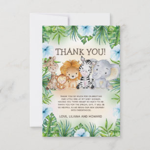 Cute Jungle Safari Dieren Baby Boy Shower Bedankkaart