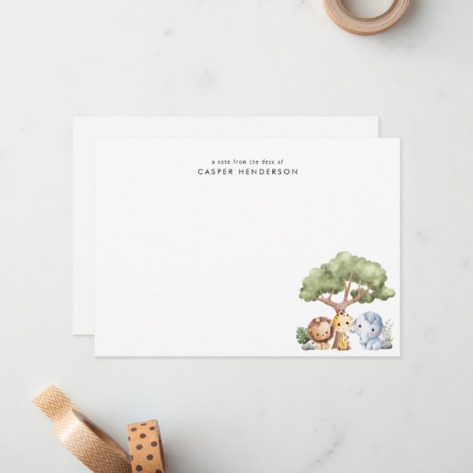 Cute Jungle Safari Dieren Namen voor Kinderen Notitiekaartje (Voorkant / Achterkant in situ)