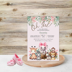 Cute Jungle Safari Oh Girl Baby Shower Uitnodiging