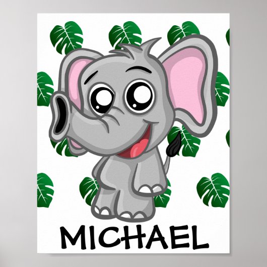 Cute Jungle Safari Olifant Dieren Kinderen Poster (Voorkant)