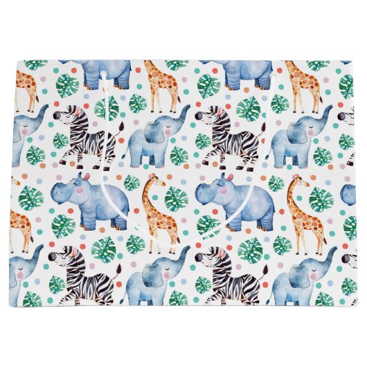 Cute Jungle Wilde Dieren Gift Bag Groot Cadeauzakje (Voorkant)